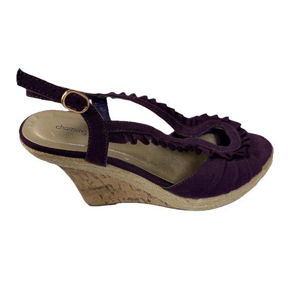 Charming Charlie Purple Wedge Sandals with Ruffle Detail - Picture 7 of 8